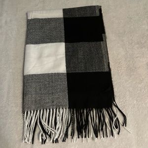 Black, White and Gray Plaid Cozy Scarf 26" X 70"